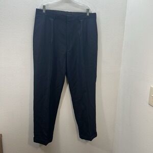 Vintage Polo Ralph Lauren Linen Cotton Pleated Cuffed Blue Trousers Pants 34x31